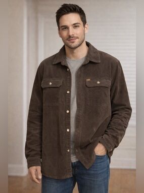BUFFALO DAVID BITTON Stylish Lightweight Men's Dark Brown Corduroy Shirt Jacket